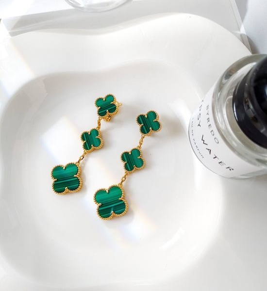 Van Cleef & Arpels VCA Natural Malachite Gold Plated Earrings