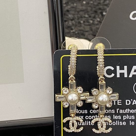 Chanel Diamond Pendant Stud Earrings