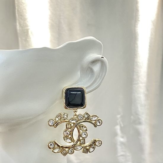 Chanel Enamel Rhinestone Pendant Earrings