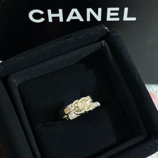 Chanel Double Layer Rhinestone Ring Simple Style