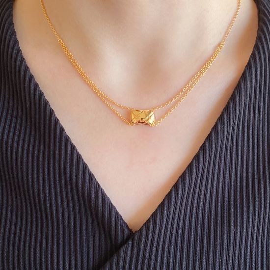 Chanel Quilted Pattern Polished Metal Chain Necklace