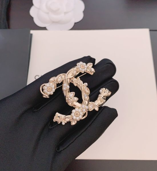 Chanel Crystal Inlaid Flower Brass Brooch
