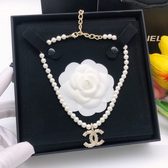 Chanel Rhinestone Pearl Pendant Necklace