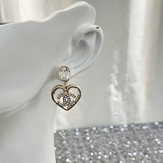 Chanel Hollow Heart Crystal Earrings