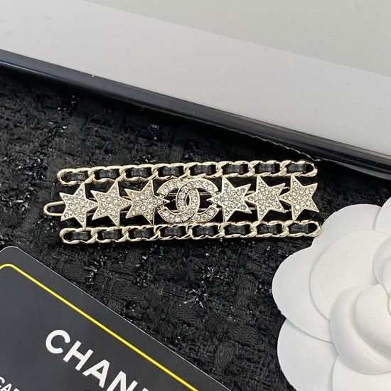 Chanel Leather Chain Full Rhinestone Hair Clip