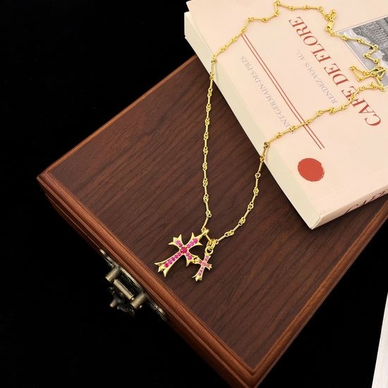 Chrome Hearts Red Diamond Double Cross Necklace