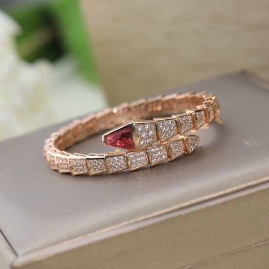 Bvlgari Diamond Encrusted Snake Shaped Bangle Bracelet