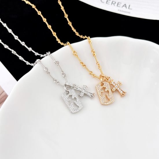 Chrome Hearts Double Flower Pendant Necklace with Diamond