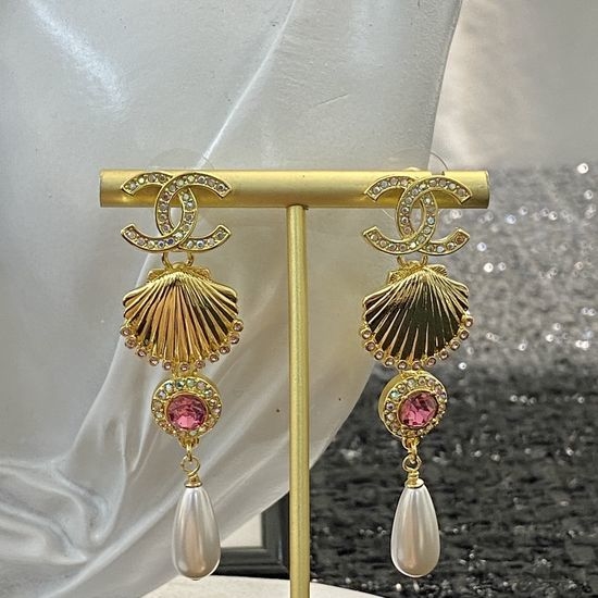 Chanel Ruby Shell Colored Diamond Pearl Earrings