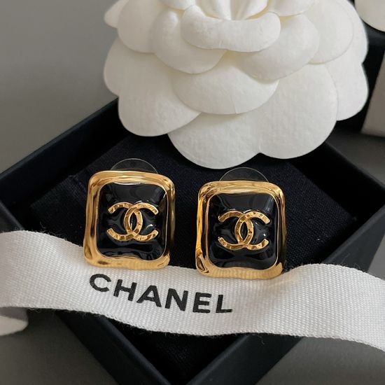 Chanel Vintage Gold Black Stud Earrings