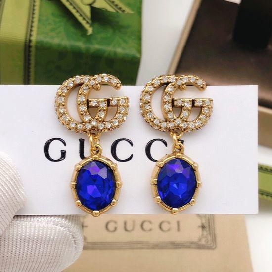 Gucci Vintage Logo Decor Blue Stone Stud Earrings