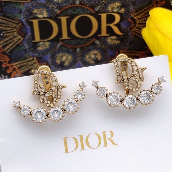 Christian Dior CD Crystal Decor Letter Stud Earrings