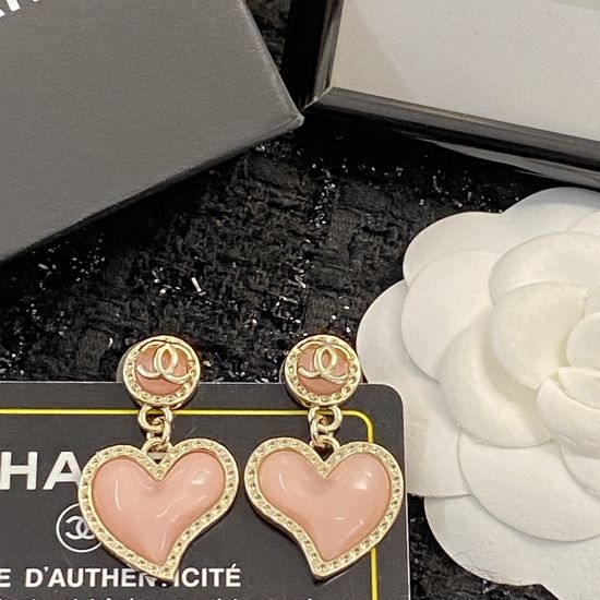 Chanel Pink Gemstone Heart Earrings Feminine