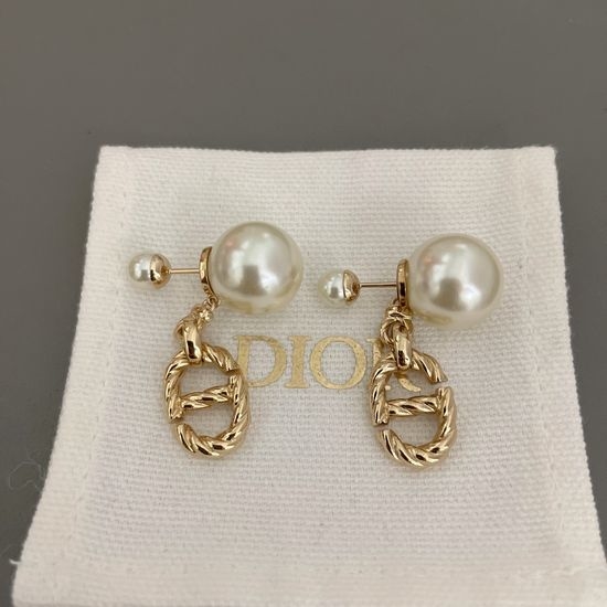 Christian Dior CD Twisted Design Double Pearl Stud Earrings
