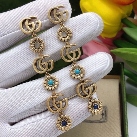 Gucci Flower Shape Tassel Stud Earrings