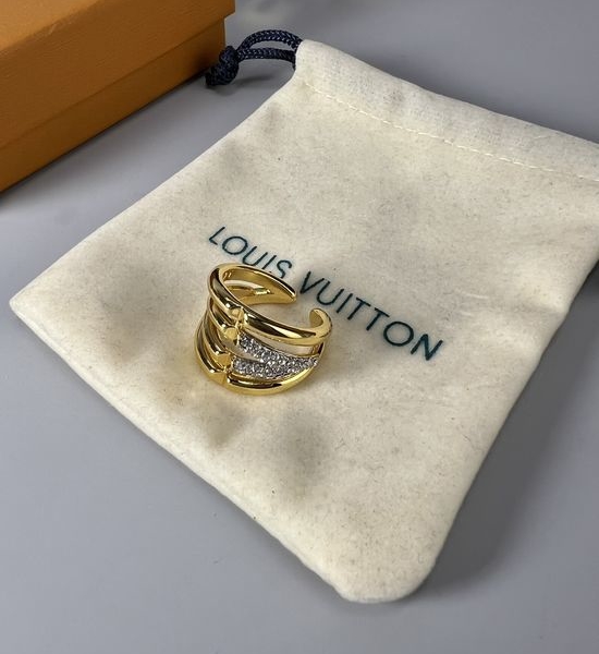 Louis Vuitton LV 18K Gold Diamond Logo Ring