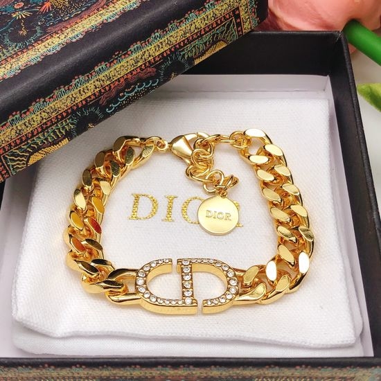 Christian Dior CD Rhinestone Necklace Bracelet Set