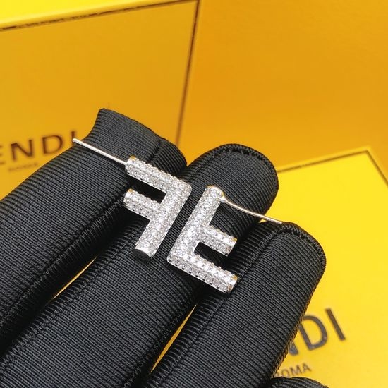 Fendi Rhinestone Inlaid Silver Stud Earrings