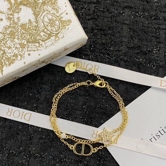 Christian Dior CD Double Chain Bracelet Shiny Delicate Ornament