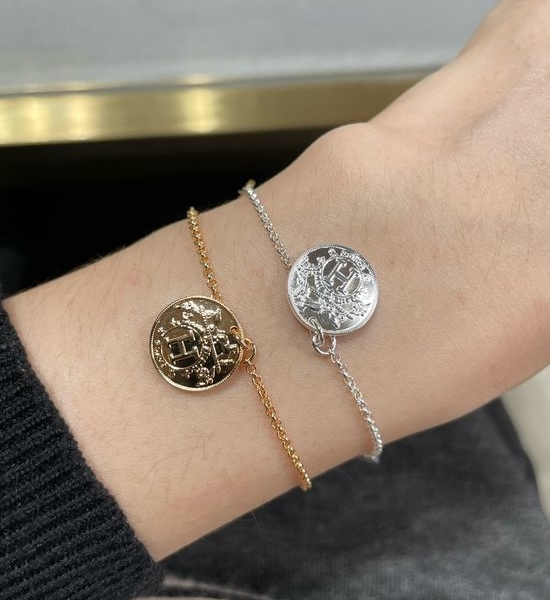 Hermes Sterling Silver Disc Charm Chain Bracelet