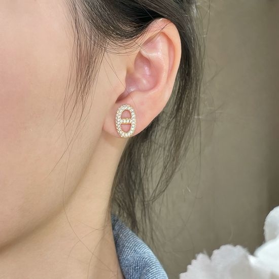 Hermes Full Diamond Pig Nose Stud Earrings
