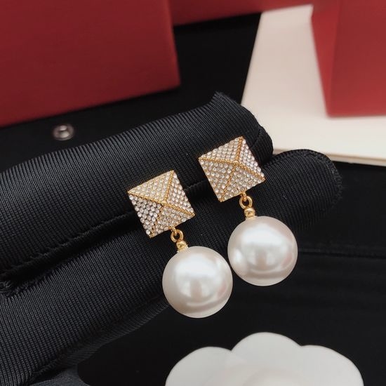 Valentino Diamond Inlaid Pearl Drop Earrings