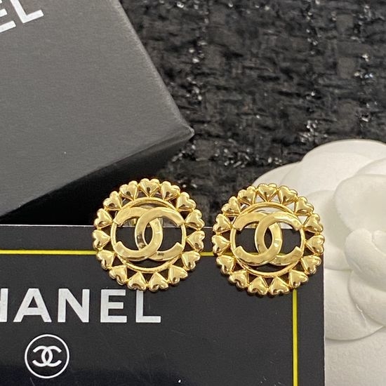 Chanel Hollow Heart Round Stud Earrings