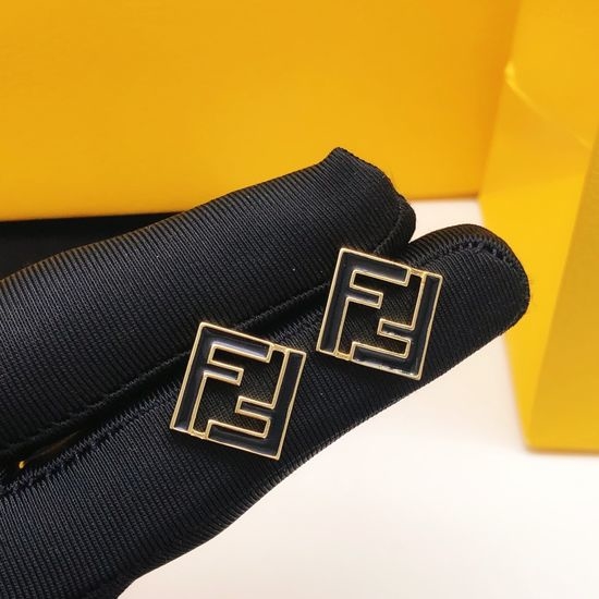Fendi Black Enamel Square Stud Earrings