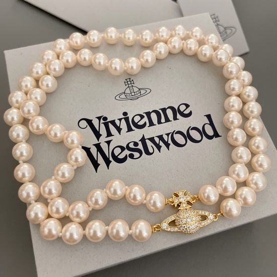 Vivienne Westhood Double Layer Pearl Rhinestone Necklace
