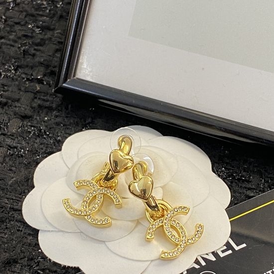Chanel Vintage Heart Double Letter Stud Earrings