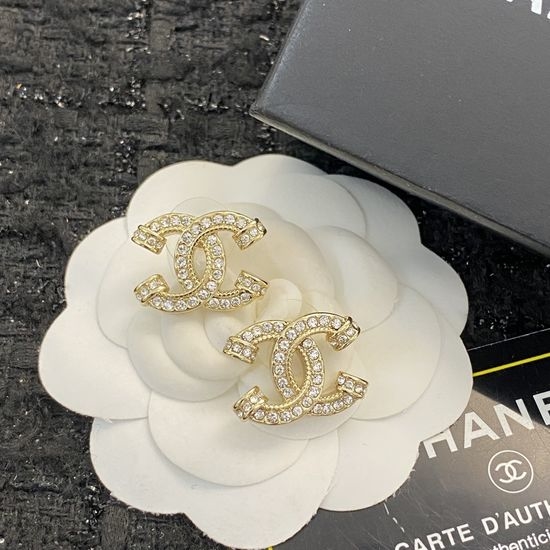 Chanel Rhinestone Double Letter Stud Earrings