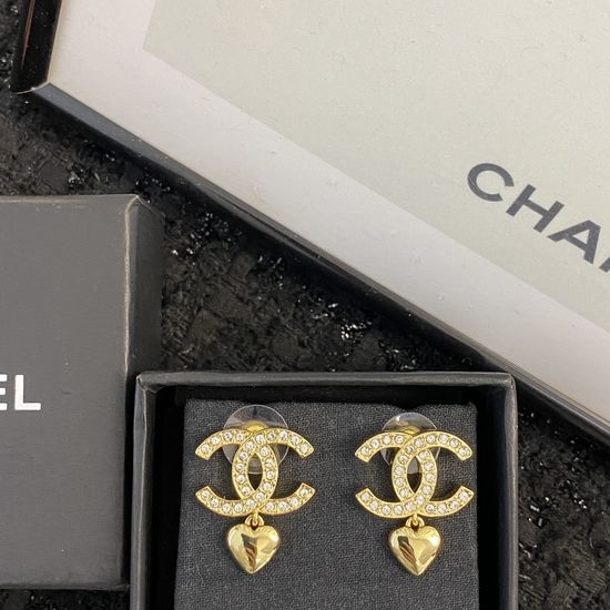 Chanel Heart Rhinestone Classic Earrings