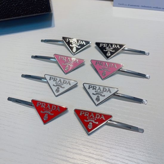 Prada Classic Triangle Decor Hair Clips Pair