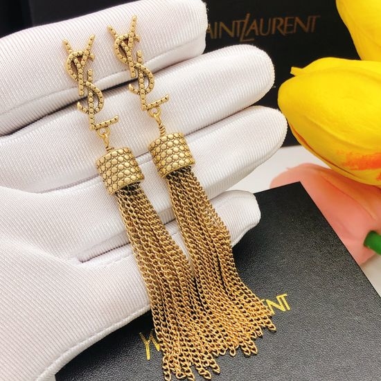 Yves Saint Laurent YSL Tassel Decor Drop Earrings
