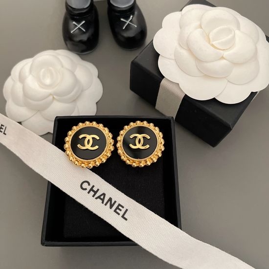 Chanel Vintage Black Beaded Ear Clips