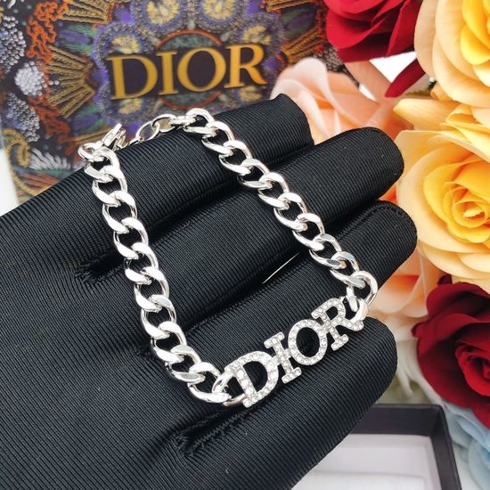 Christian Dior CD Rhinestone Letter Pendant Necklace Bracelet Set