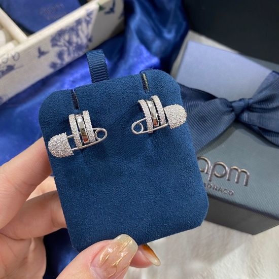 Apm monaco Safety Pin Zircon Stud Earrings