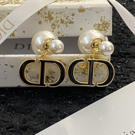 Christian Dior CD Double Bead Enamel Pendant Earrings