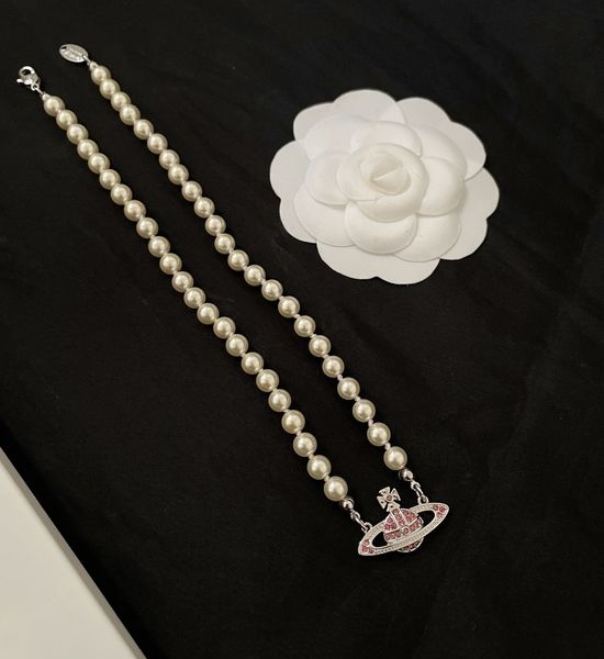 Vivienne Westhood Pearl Diamond Inlaid Planet Necklace