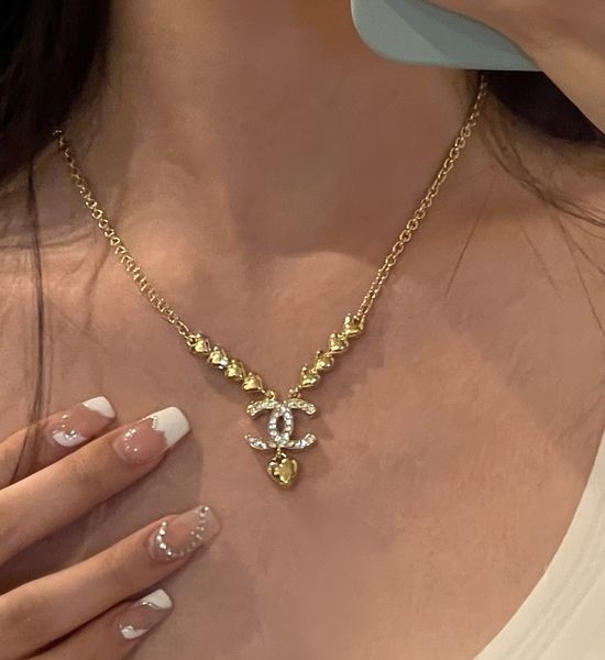 Chanel Heart Shape Glossy Pendant Necklace