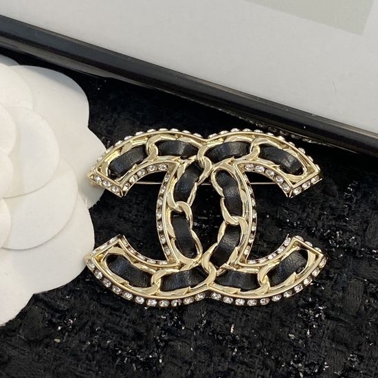 Chanel Rhinestone Leather Chain Brooch Timeless Style