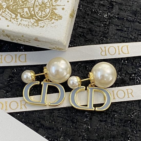 Christian Dior CD Double Bead Enamel Pendant Earrings