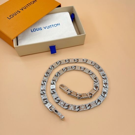 Louis Vuitton LV Engraved Metal Plaque Reversible Necklace