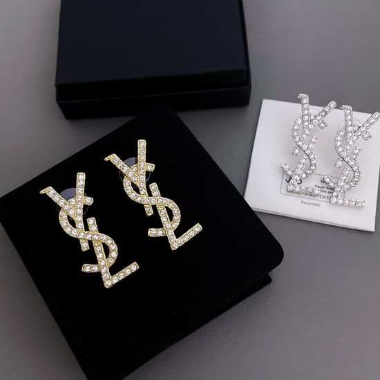 Yves Saint Laurent YSL Sparkly Full Rhinestone Stud Earrings