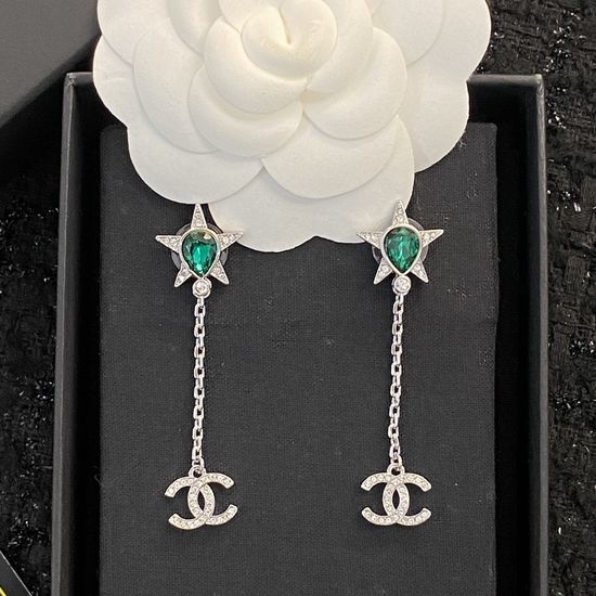 Chanel Emerald Star Crystal Drop Earrings