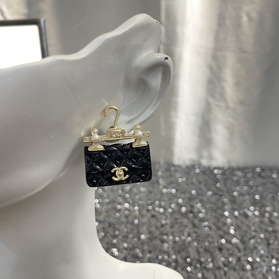 Chanel Hanger Bag Shape Stud Earrings Pearl Decor