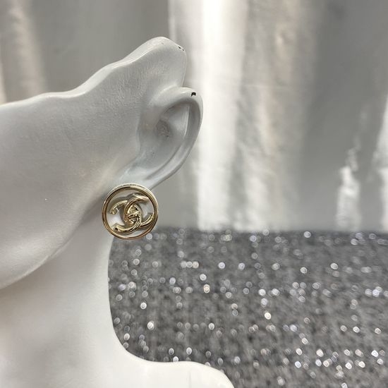 Chanel White Round Button Double C Stud Earrings