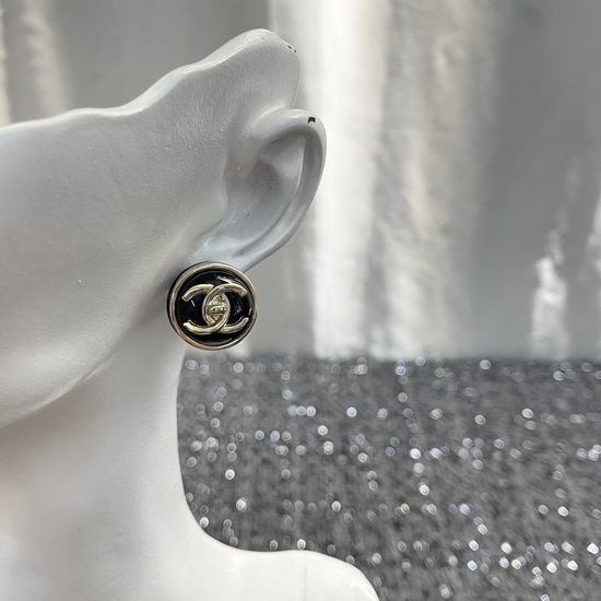 Chanel Round Button Double C Stud Earrings Smooth