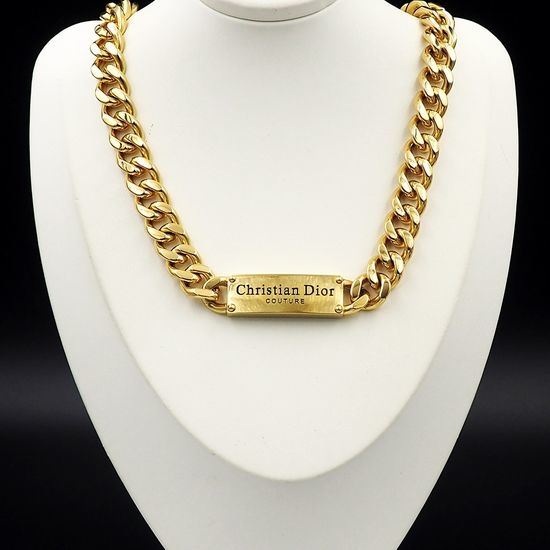 Christian Dior CD Gold Tone Denim Chain Necklace