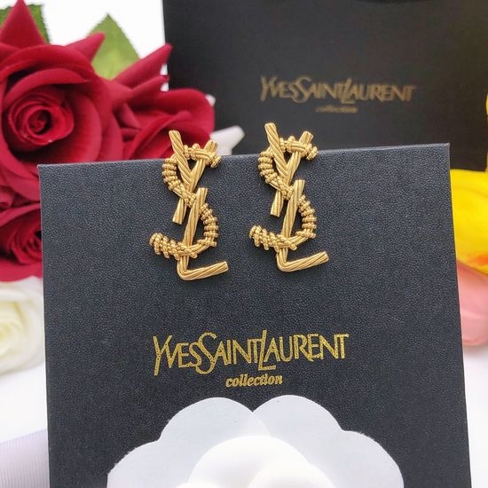 Yves Saint Laurent YSL Twisted Design Stud Earrings Gold Silver